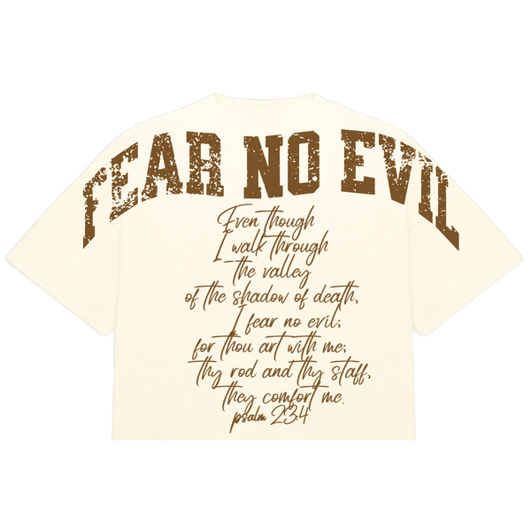 Fear No Evil Boxy Tee - Creme & Brown
